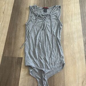 BKE ribbed bodysuit with lace up front detail